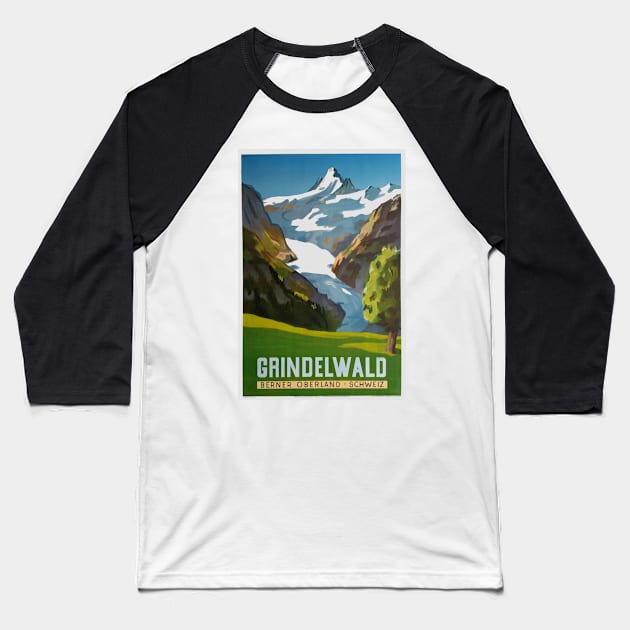 Grindelwald, Switzerland, Ski Poster Baseball T-Shirt by BokeeLee